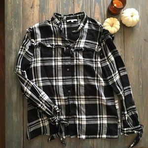 Plaid Ruffle Tie Sleeve Shirt Madewell